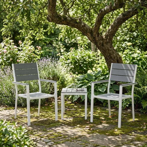 Kerti szék, MultiGarden YC-051KD-4-5, fehér/sötétszürke, 54,5 x 52 x 89 cm, acél keret, HDPE ülő- és háttámla, 150 kg teherbírás, 2 db-os szett