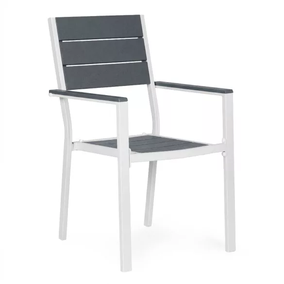 Kerti szék, MultiGarden YC-051KD-4-5, fehér/sötétszürke, 54,5 x 52 x 89 cm, acél keret, HDPE ülő- és háttámla, 150 kg teherbírás, 2 db-os szett