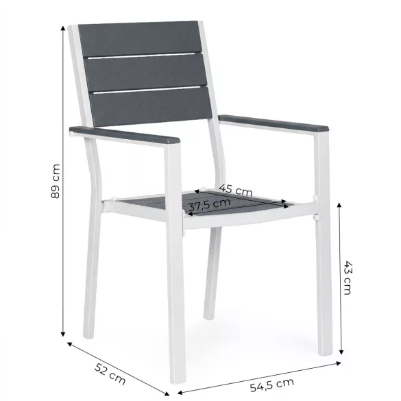 Kerti szék, MultiGarden YC-051KD-4-5, fehér/sötétszürke, 54,5 x 52 x 89 cm, acél keret, HDPE ülő- és háttámla, 150 kg teherbírás, 2 db-os szett