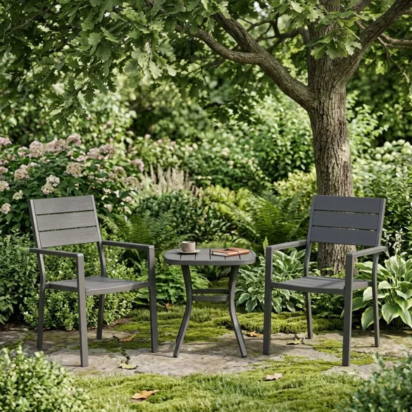 Kerti szék, MultiGarden YC-051KD-4, szürke, 54,5 x 52 x 89 cm, acél keret, HDPE ülő- és háttámla, 150 kg teherbírás, 2 db-os szett