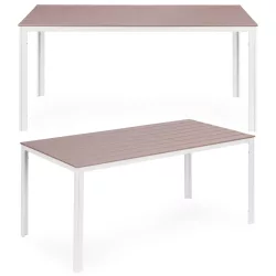   Kerti asztal, MultiGarden SAK-156-3-5, bézs/fehér, 156 x 78 cm, 6 személyes, magasság: 74 cm, fahatású műanyag asztallap, porszórt acél váz, teherbírás: 150 kg