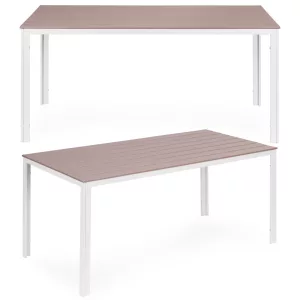 Kerti asztal, MultiGarden SAK-156-3-5, bézs/fehér, 156 x 78 cm, 6 személyes, magasság: 74 cm, fahatású műanyag asztallap, porszórt acél váz, teherbírás: 150 kg