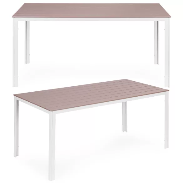 Kerti asztal, MultiGarden SAK-156-3-5, bézs/fehér, 156 x 78 cm, 6 személyes, magasság: 74 cm, fahatású műanyag asztallap, porszórt acél váz, teherbírás: 150 kg