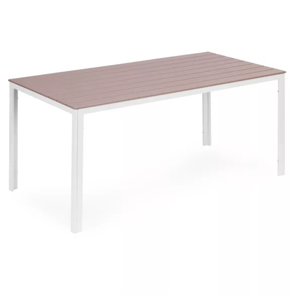 Kerti asztal, MultiGarden SAK-156-3-5, bézs/fehér, 156 x 78 cm, 6 személyes, magasság: 74 cm, fahatású műanyag asztallap, porszórt acél váz, teherbírás: 150 kg