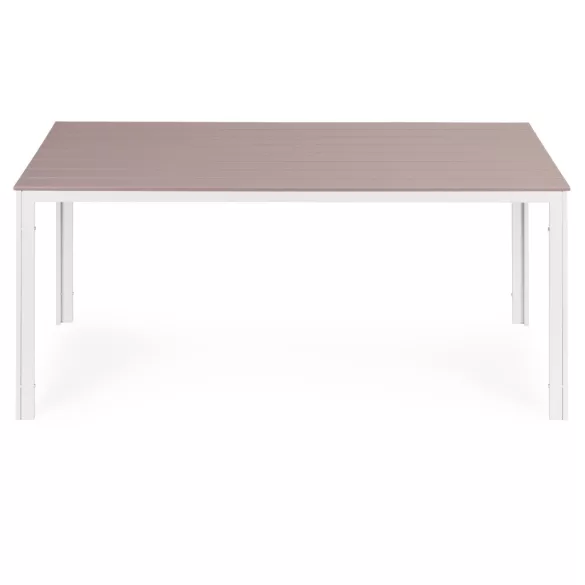 Kerti asztal, MultiGarden SAK-156-3-5, bézs/fehér, 156 x 78 cm, 6 személyes, magasság: 74 cm, fahatású műanyag asztallap, porszórt acél váz, teherbírás: 150 kg