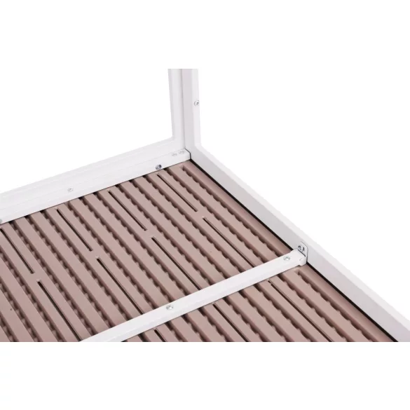 Kerti asztal, MultiGarden SAK-156-3-5, bézs/fehér, 156 x 78 cm, 6 személyes, magasság: 74 cm, fahatású műanyag asztallap, porszórt acél váz, teherbírás: 150 kg