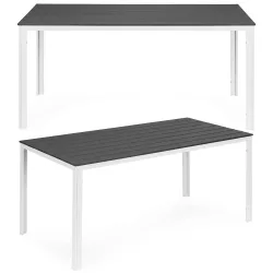   Kerti asztal, MultiGarden SAK-156-4-5, szürke/fehér, 156 x 78 cm, 6 személyes, magasság: 74 cm, fahatású műanyag asztallap, porszórt acél váz, teherbírás: 150 kg