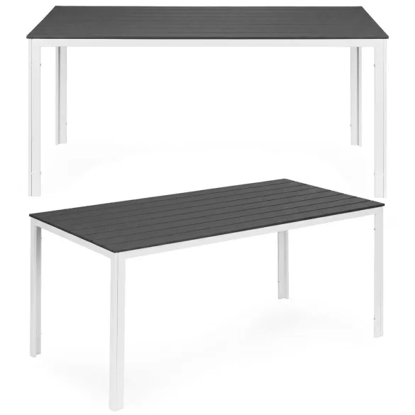 Kerti asztal, MultiGarden SAK-156-4-5, szürke/fehér, 156 x 78 cm, 6 személyes, magasság: 74 cm, fahatású műanyag asztallap, porszórt acél váz, teherbírás: 150 kg
