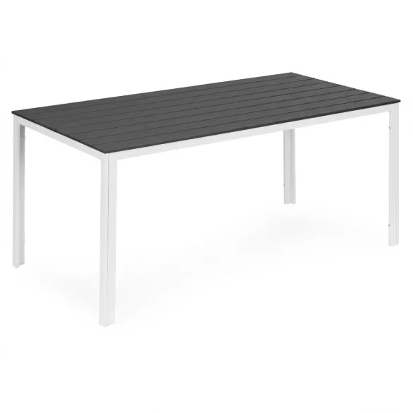 Kerti asztal, MultiGarden SAK-156-4-5, szürke/fehér, 156 x 78 cm, 6 személyes, magasság: 74 cm, fahatású műanyag asztallap, porszórt acél váz, teherbírás: 150 kg