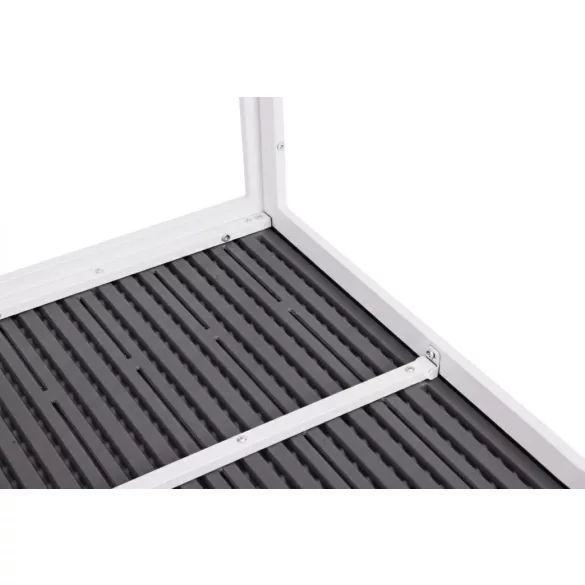 Kerti asztal, MultiGarden SAK-156-4-5, szürke/fehér, 156 x 78 cm, 6 személyes, magasság: 74 cm, fahatású műanyag asztallap, porszórt acél váz, teherbírás: 150 kg