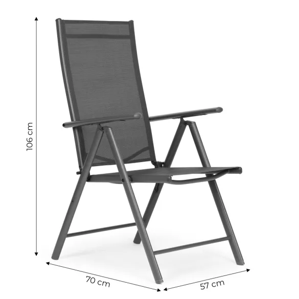 Kerti szék, MultiGarden WR1652-1-4, szürke, 70 × 57 × 106 cm, állítható háttámla (7 fokozat), összecsukható, acél keret, textil, 100 kg teherbírás