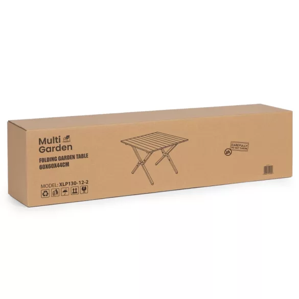 Kerti asztal, MultiGarden XLP130-12-2, 60 x 60 cm, összecsukható, magasság: 44 cm, hordtáskával, csúszásgátló lábak, teherbírás: 20 kg