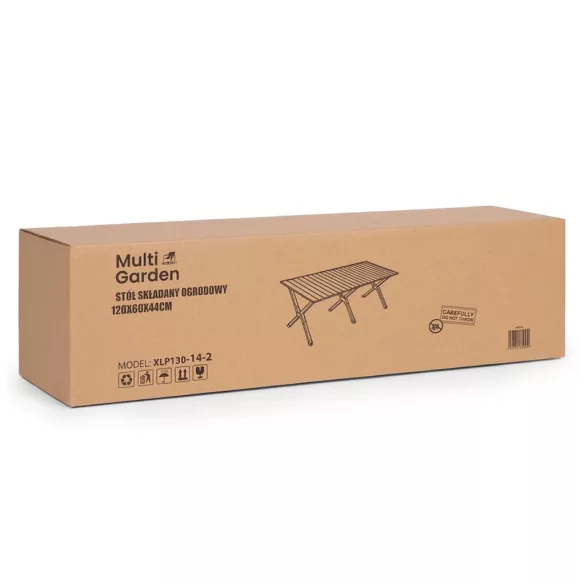 Kerti asztal, MultiGarden XLP130-14-2, 120 x 60 cm, összecsukható, magasság: 44 cm, hordtáskával, csúszásgátló lábak, teherbírás: 20 kg