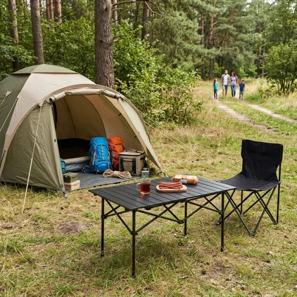 Kerti asztal, MultiGarden XLP150-95-1, fekete, 95 × 55 cm, összecsukható, magasság: 49,5 cm, hordtáskával, csúszásgátló lábak, teherbírás: 20 kg