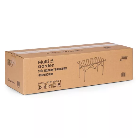 Kerti asztal, MultiGarden XLP150-95-1, fekete, 95 × 55 cm, összecsukható, magasság: 49,5 cm, hordtáskával, csúszásgátló lábak, teherbírás: 20 kg