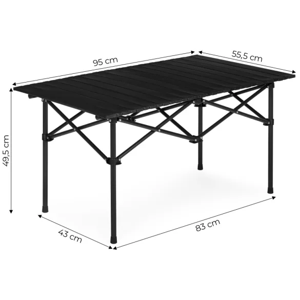 Kerti asztal, MultiGarden XLP150-95-1, fekete, 95 × 55 cm, összecsukható, magasság: 49,5 cm, hordtáskával, csúszásgátló lábak, teherbírás: 20 kg