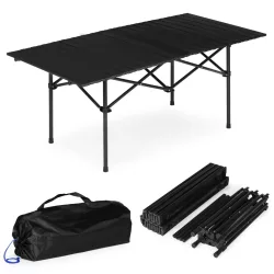   Kerti asztal, MultiGarden XLP150-120-1, fekete, 120 x 55 cm, magasság: 49 cm, összecsukható, szénacél váz, feltekerhető lamellás lap, hordtáskával, teherbírás: 20 kg