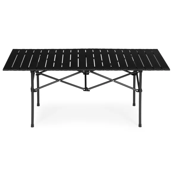 Kerti asztal, MultiGarden XLP150-120-1, fekete, 120 x 55 cm, magasság: 49 cm, összecsukható, szénacél váz, feltekerhető lamellás lap, hordtáskával, teherbírás: 20 kg
