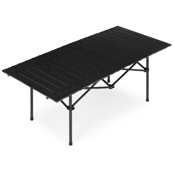 Kerti asztal, MultiGarden XLP150-120-1, fekete, 120 x 55 cm, magasság: 49 cm, összecsukható, szénacél váz, feltekerhető lamellás lap, hordtáskával, teherbírás: 20 kg