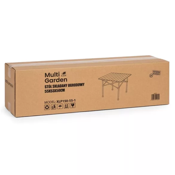 Kerti asztal, MultiGarden XLP150-55-1, fekete, 53 x 55,5 cm, összecsukható, magasság: 49,5 cm, hordtáskával, csúszásgátló lábak, teherbírás: 20 kg