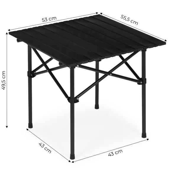 Kerti asztal, MultiGarden XLP150-55-1, fekete, 53 x 55,5 cm, összecsukható, magasság: 49,5 cm, hordtáskával, csúszásgátló lábak, teherbírás: 20 kg