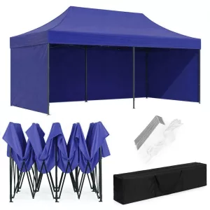 Kerti pavilon, MultiGarden PAW-FGC-3X6-8, kék, 3 x 6 m, 4 oldalfallal, fém vázzal, UV-álló és esőálló 210D PE ponyva, 3,16 m állítható magassággal, hordtáskával