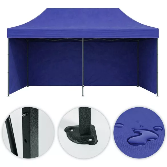 Kerti pavilon, MultiGarden PAW-FGC-3X6-8, kék, 3 x 6 m, 4 oldalfallal, fém vázzal, UV-álló és esőálló 210D PE ponyva, 3,16 m állítható magassággal, hordtáskával