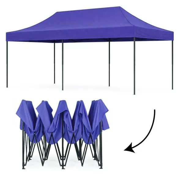Kerti pavilon, MultiGarden PAW-FGC-3X6-8, kék, 3 x 6 m, 4 oldalfallal, fém vázzal, UV-álló és esőálló 210D PE ponyva, 3,16 m állítható magassággal, hordtáskával
