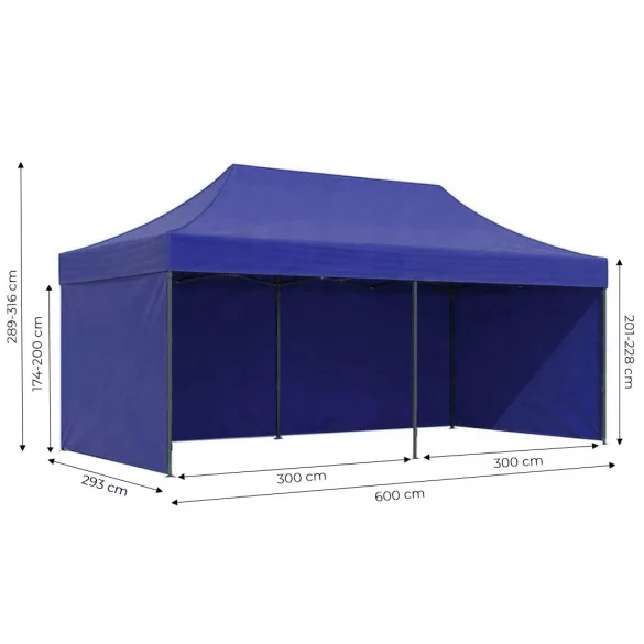 Kerti pavilon, MultiGarden PAW-FGC-3X6-8, kék, 3 x 6 m, 4 oldalfallal, fém vázzal, UV-álló és esőálló 210D PE ponyva, 3,16 m állítható magassággal, hordtáskával
