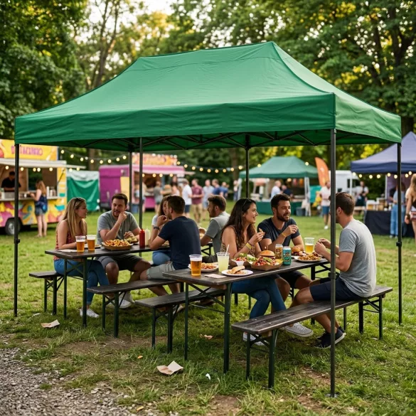 Kerti pavilon, MultiGarden PAW-FGC-3X6-9, zöld, 3 x 6 m, 4 oldalfallal, fém vázzal, UV-álló és esőálló 210D PE ponyva, 3,16 m állítható magassággal, hordtáskával
