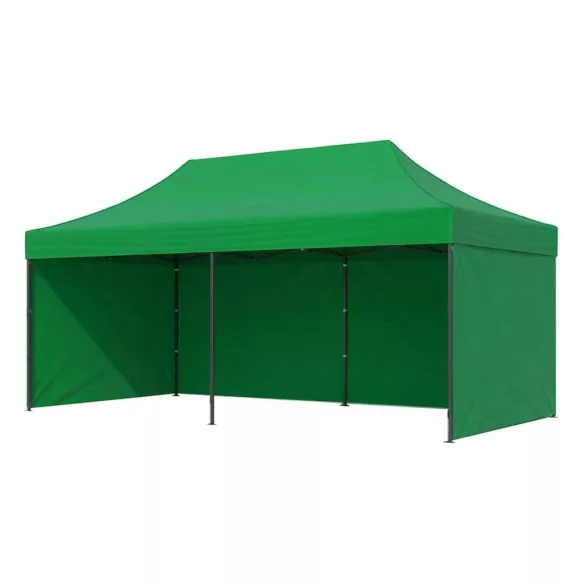 Kerti pavilon, MultiGarden PAW-FGC-3X6-9, zöld, 3 x 6 m, 4 oldalfallal, fém vázzal, UV-álló és esőálló 210D PE ponyva, 3,16 m állítható magassággal, hordtáskával