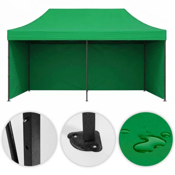Kerti pavilon, MultiGarden PAW-FGC-3X6-9, zöld, 3 x 6 m, 4 oldalfallal, fém vázzal, UV-álló és esőálló 210D PE ponyva, 3,16 m állítható magassággal, hordtáskával