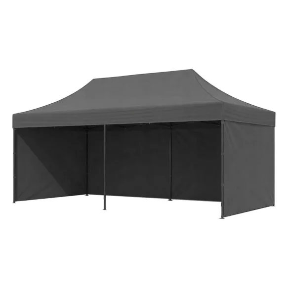 Kerti pavilon, MultiGarden PAW-FGC-3X6-4, szürke, 3 x 6 m, 4 oldalfallal, fém vázzal, UV-álló és esőálló 210D PE ponyva, 3,16 m állítható magassággal, hordtáskával