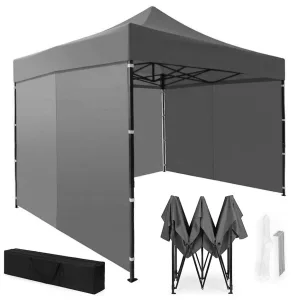 Kerti pavilon, MultiGarden PAW-FGA-3X3-4, szürke, 3 x 3 m, 4 oldalfallal, fém vázzal, UV-álló és esőálló 210D PE ponyva, 3,13 m állítható magassággal, hordtáskával
