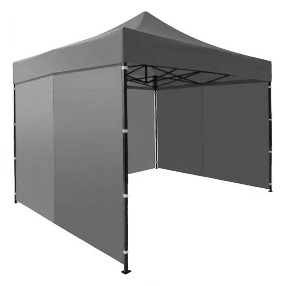 Kerti pavilon, MultiGarden PAW-FGA-3X3-4, szürke, 3 x 3 m, 4 oldalfallal, fém vázzal, UV-álló és esőálló 210D PE ponyva, 3,13 m állítható magassággal, hordtáskával