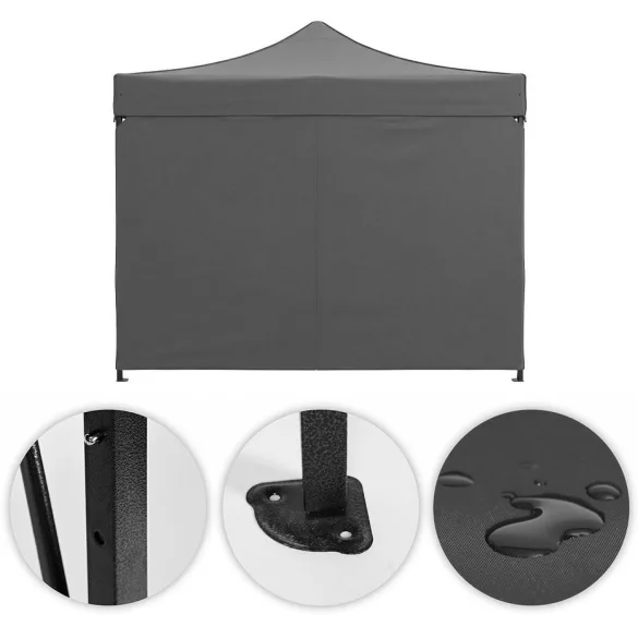 Kerti pavilon, MultiGarden PAW-FGA-3X3-4, szürke, 3 x 3 m, 4 oldalfallal, fém vázzal, UV-álló és esőálló 210D PE ponyva, 3,13 m állítható magassággal, hordtáskával