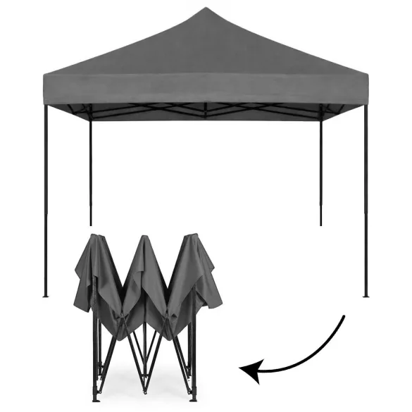 Kerti pavilon, MultiGarden PAW-FGA-3X3-4, szürke, 3 x 3 m, 4 oldalfallal, fém vázzal, UV-álló és esőálló 210D PE ponyva, 3,13 m állítható magassággal, hordtáskával