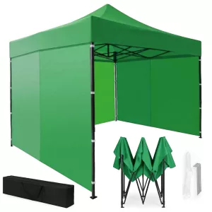 Kerti pavilon, MultiGarden PAW-FGA-3X3-9, zöld, 3 x 3 m, 4 oldalfallal, fém vázzal, UV-álló és esőálló 210D PE ponyva, 3,13 m állítható magassággal, hordtáskával