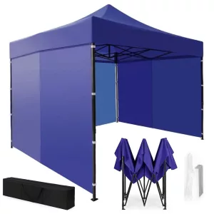 Kerti pavilon, MultiGarden PAW-FGA-3X3-8, kék, 3 x 3 m, 4 oldalfallal, fém vázzal, UV-álló és esőálló 210D PE ponyva, 3,13 m állítható magassággal, hordtáskával