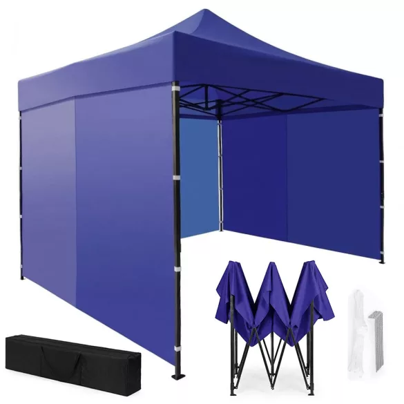 Kerti pavilon, MultiGarden PAW-FGA-3X3-8, kék, 3 x 3 m, 4 oldalfallal, fém vázzal, UV-álló és esőálló 210D PE ponyva, 3,13 m állítható magassággal, hordtáskával