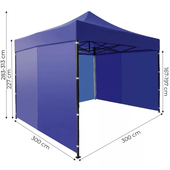Kerti pavilon, MultiGarden PAW-FGA-3X3-8, kék, 3 x 3 m, 4 oldalfallal, fém vázzal, UV-álló és esőálló 210D PE ponyva, 3,13 m állítható magassággal, hordtáskával