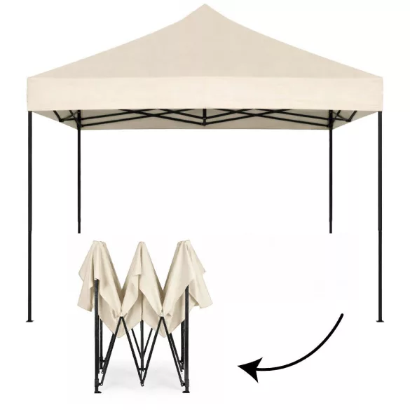 Kerti pavilon, MultiGarden PAW-FGA-3X3-3, bézs, 3 x 3 m, 4 oldalfallal, fém vázzal, UV-álló és esőálló 210D PE ponyva, 3,13 m állítható magassággal, hordtáskával