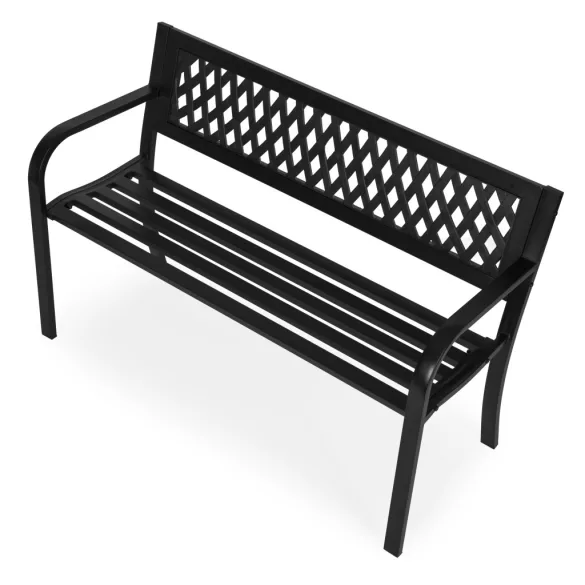 Kerti pad, MultiGarden WYI-XG201, fekete, 120 x 50 x 75,5 cm, porfestett acél, háttámlával, időjárásálló, teherbírás: 260 kg