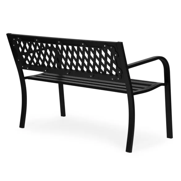 Kerti pad, MultiGarden WYI-XG201, fekete, 120 x 50 x 75,5 cm, porfestett acél, háttámlával, időjárásálló, teherbírás: 260 kg