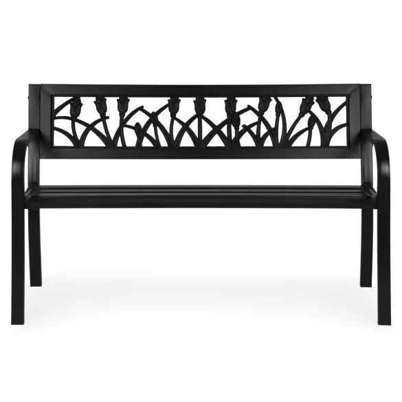 Kerti pad, MultiGarden WYI-XG279, fekete, 120 x 50 x75,5 cm, porfestett acél, háttámlával, virágmintás motívumokkal, teherbírás: 260 kg
