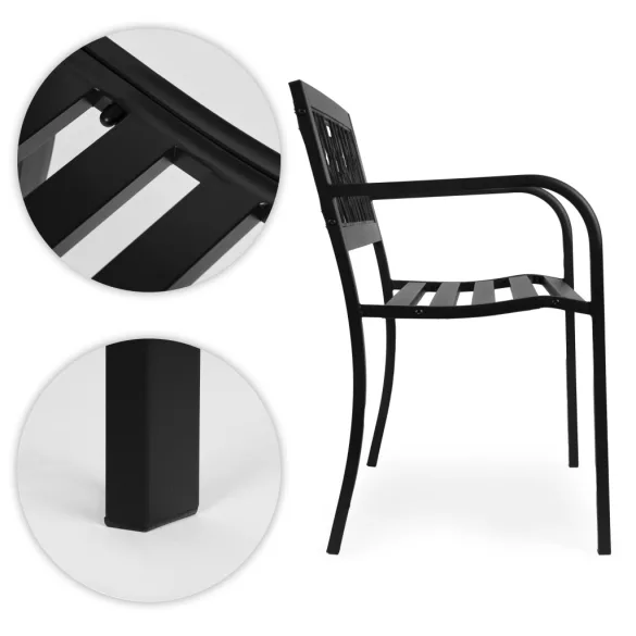 Kerti pad, MultiGarden WYI-XG279, fekete, 120 x 50 x75,5 cm, porfestett acél, háttámlával, virágmintás motívumokkal, teherbírás: 260 kg