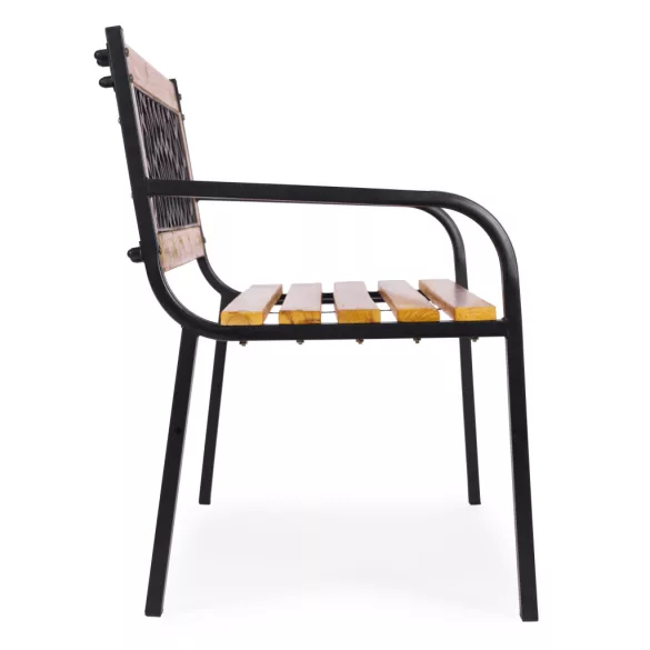 Kerti pad, MultiGarden WYI-XG2090, fekete, 118,5 x 52 x 73 cm, porfestett acél váz, fa ülőlap, áttört háttámla, PVC díszbetét, teherbírás: 260 kg
