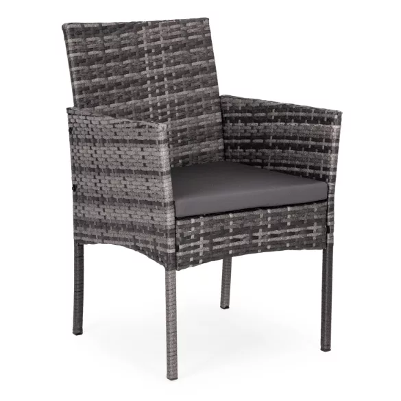 Kerti bútorszett, MultiGarden ESO-F368-4-4, szürke, rattan, időjárásálló, 3 részes, asztal 42 x 42 cm, 2 szék, acél váz, 5 mm edzett üveg asztallap, párnákkal