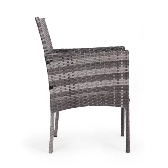 Kerti bútorszett, MultiGarden ESO-F368-4-4, szürke, rattan, időjárásálló, 3 részes, asztal 42 x 42 cm, 2 szék, acél váz, 5 mm edzett üveg asztallap, párnákkal