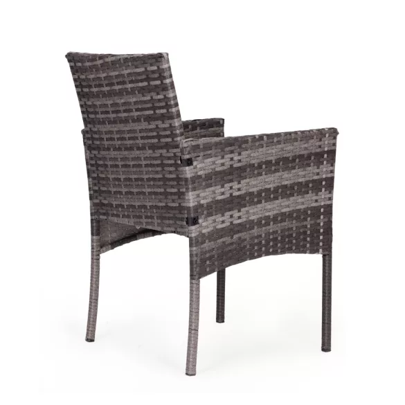 Kerti bútorszett, MultiGarden ESO-F368-4-4, szürke, rattan, időjárásálló, 3 részes, asztal 42 x 42 cm, 2 szék, acél váz, 5 mm edzett üveg asztallap, párnákkal